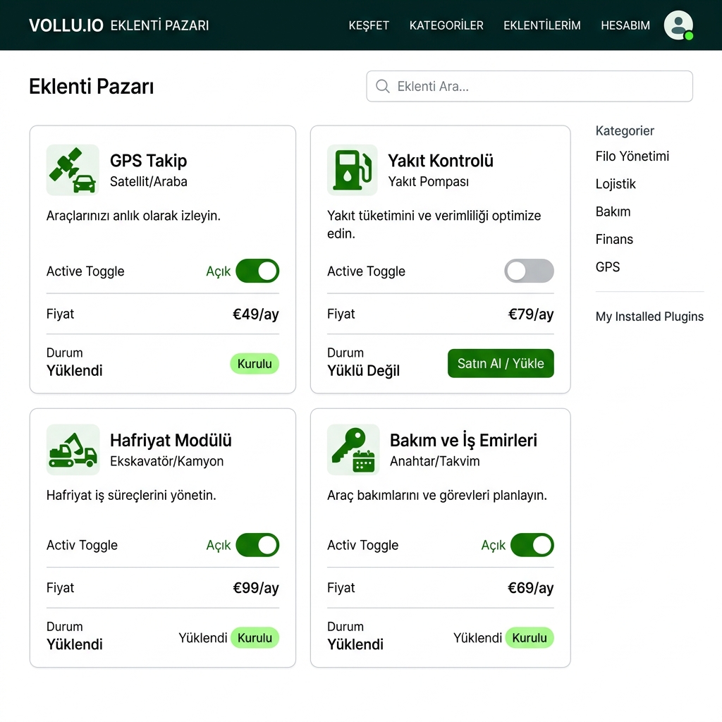 Eklenti Pazarı (Plugins) Özelliği Panel Görüntüsü